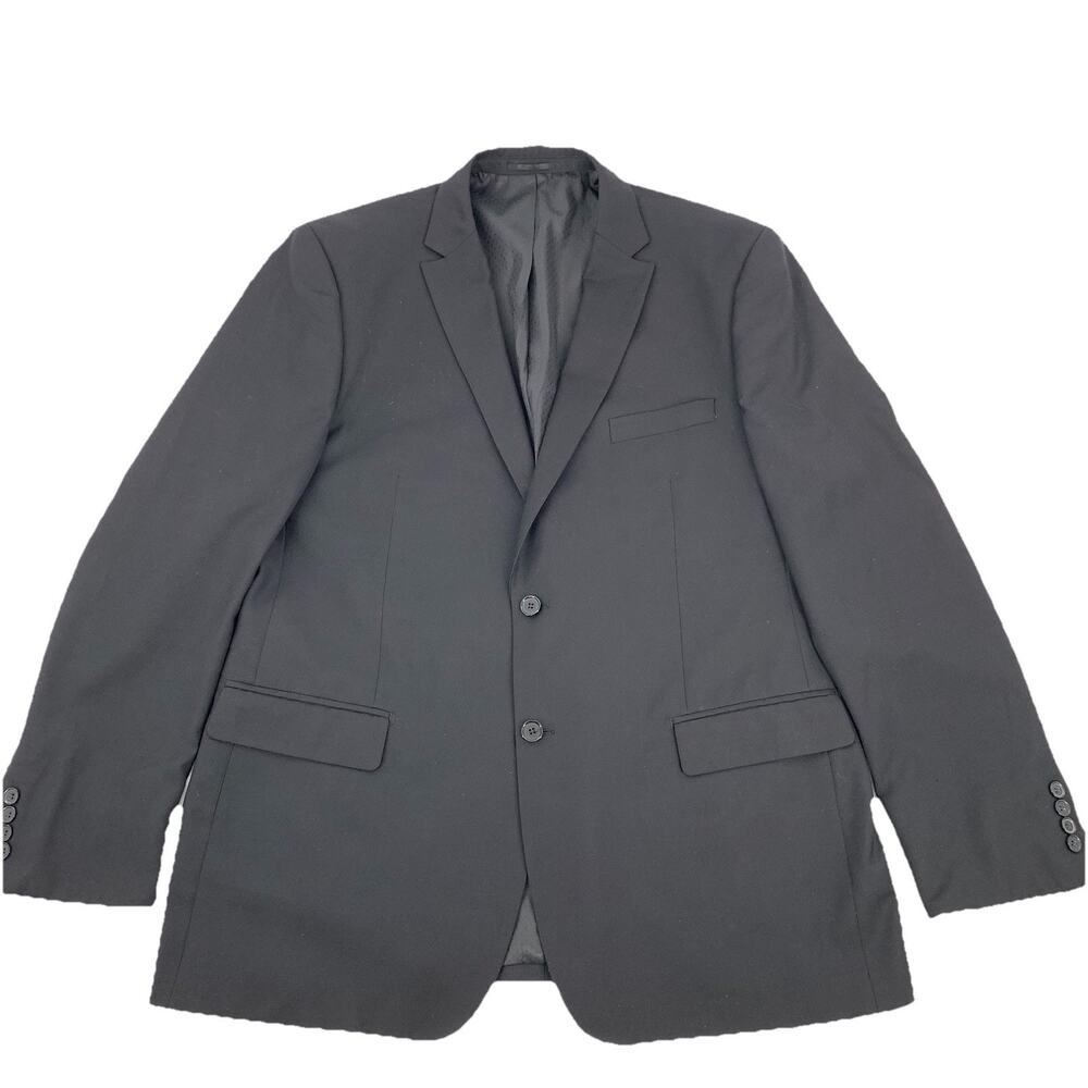 $499 Mantoni 2 Button Vent Super 140's Suit Jacket 46 Mens Solid Black Formal
